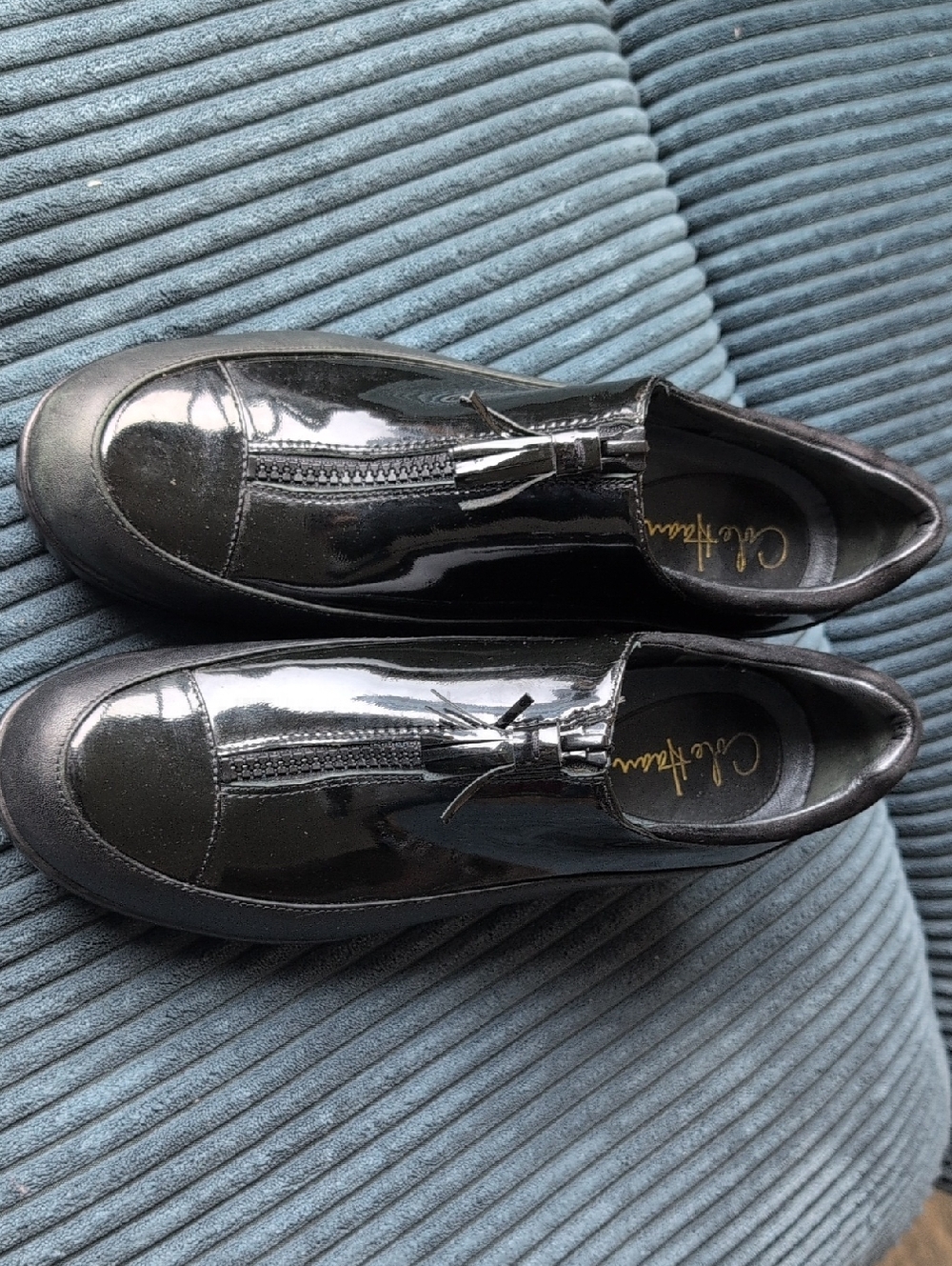 Cole Haan 10 Black Patent Leather Zipper Tassel Work Business Waterproof Booties